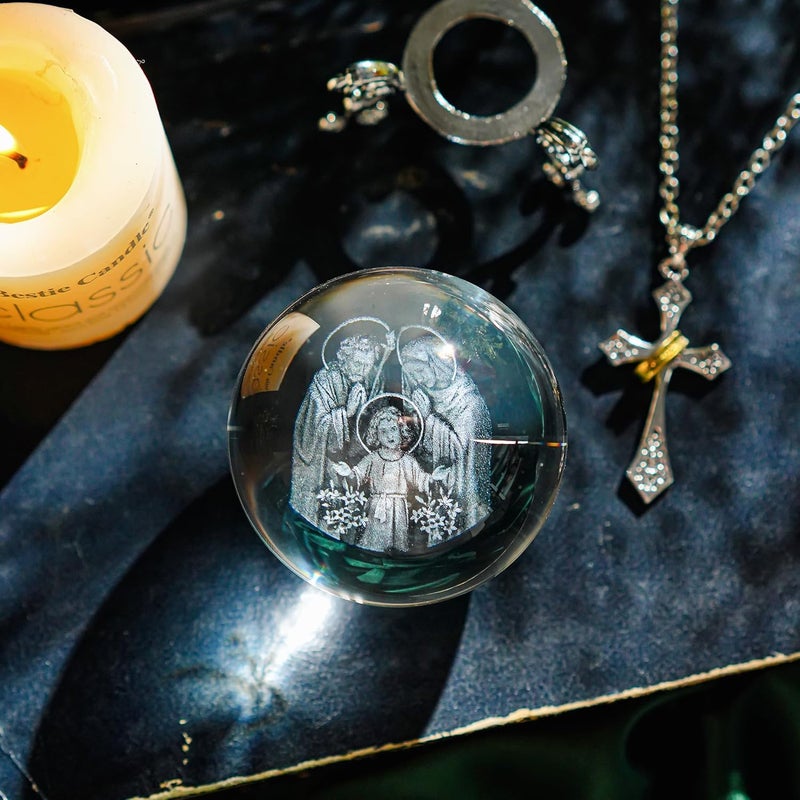 ZEERSHEE 3D Engraved Jesus Holy Family Crystal Ball Glass Jesus Statue Figurine Christian Religious Easter Gifts - Image 3